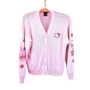 Hot Topic Hello Kitty Strawberry Milk Skimmer Cardigan Sweater Women's XL